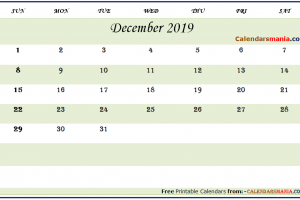 December 2019 Calendar Document