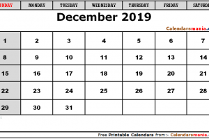 December 2019 Editable Calendar Blank Template