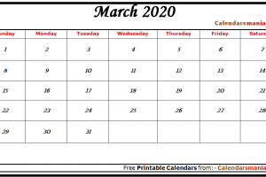 Blank Calendar March 2020