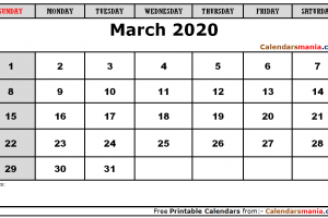 Blank Calendar Template March 2020