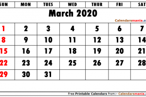 March 2020 Calendar Blank