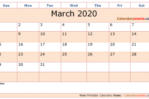 March 2020 Calendar Excel