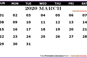 March 2020 Calendar PageMarch 2020 Calendar Page