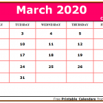 March 2020 Calendar Pink