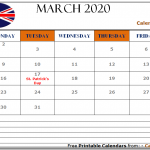 March 2020 Calendar UK
