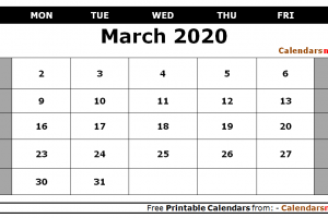 March 2020 Editable Calendar