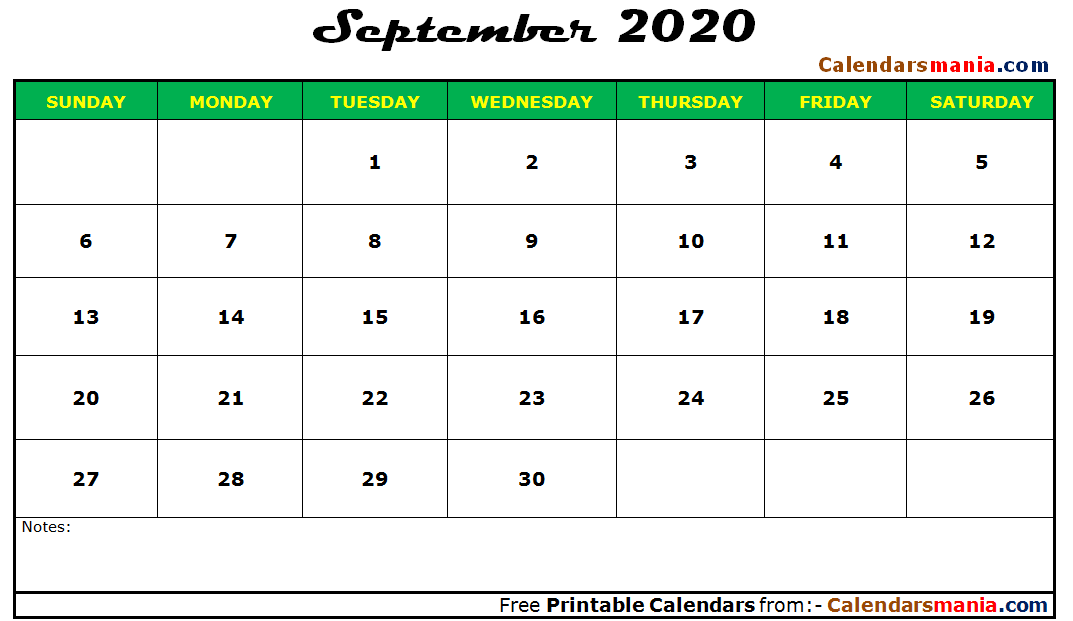 2020 September Calendar