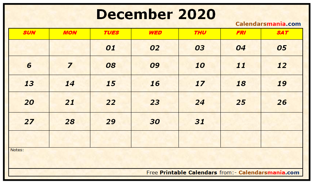 December 2020 Calendar Cute