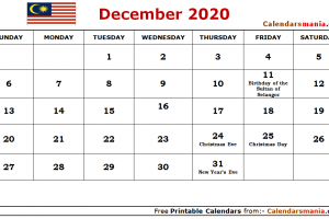 December 2020 Calendar Malaysia
