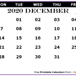 December 2020 Calendar Page