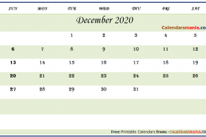 December 2020 Calendar Printable Template
