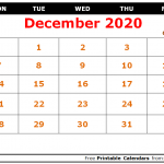December 2020 Calendar Template