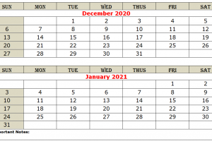 December 2020 January 2021 Printable Calendar