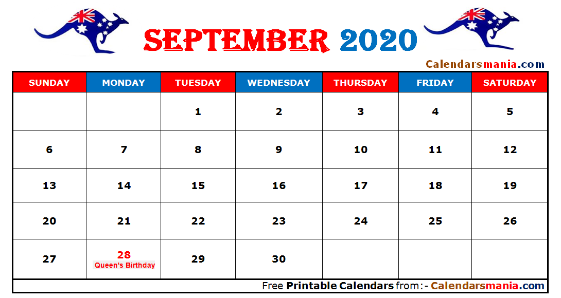 September 2020 Calendar Australia