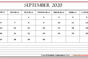 September 2020 Calendar Blank