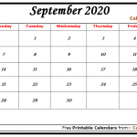 September 2020 Calendar Cute