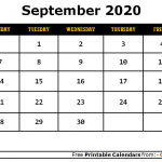 September 2020 Calendar Landscape