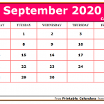 September 2020 Calendar Pink