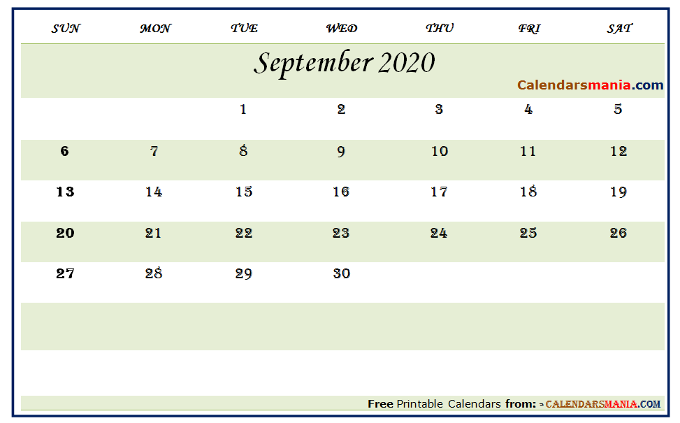 September 2020 Holidays Calendar