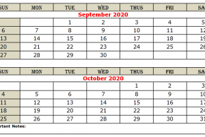 September October 2020 Calendar