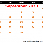 September 2020 Calendar Printable