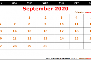 September 2020 Calendar Printable