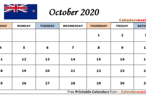 October 2020 Calendar NZ