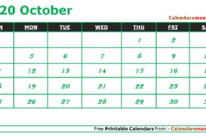 October 2020 Calendar Template