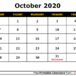October 2020 Calendar Word