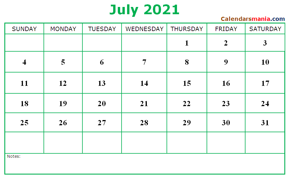 July Calendar 2021