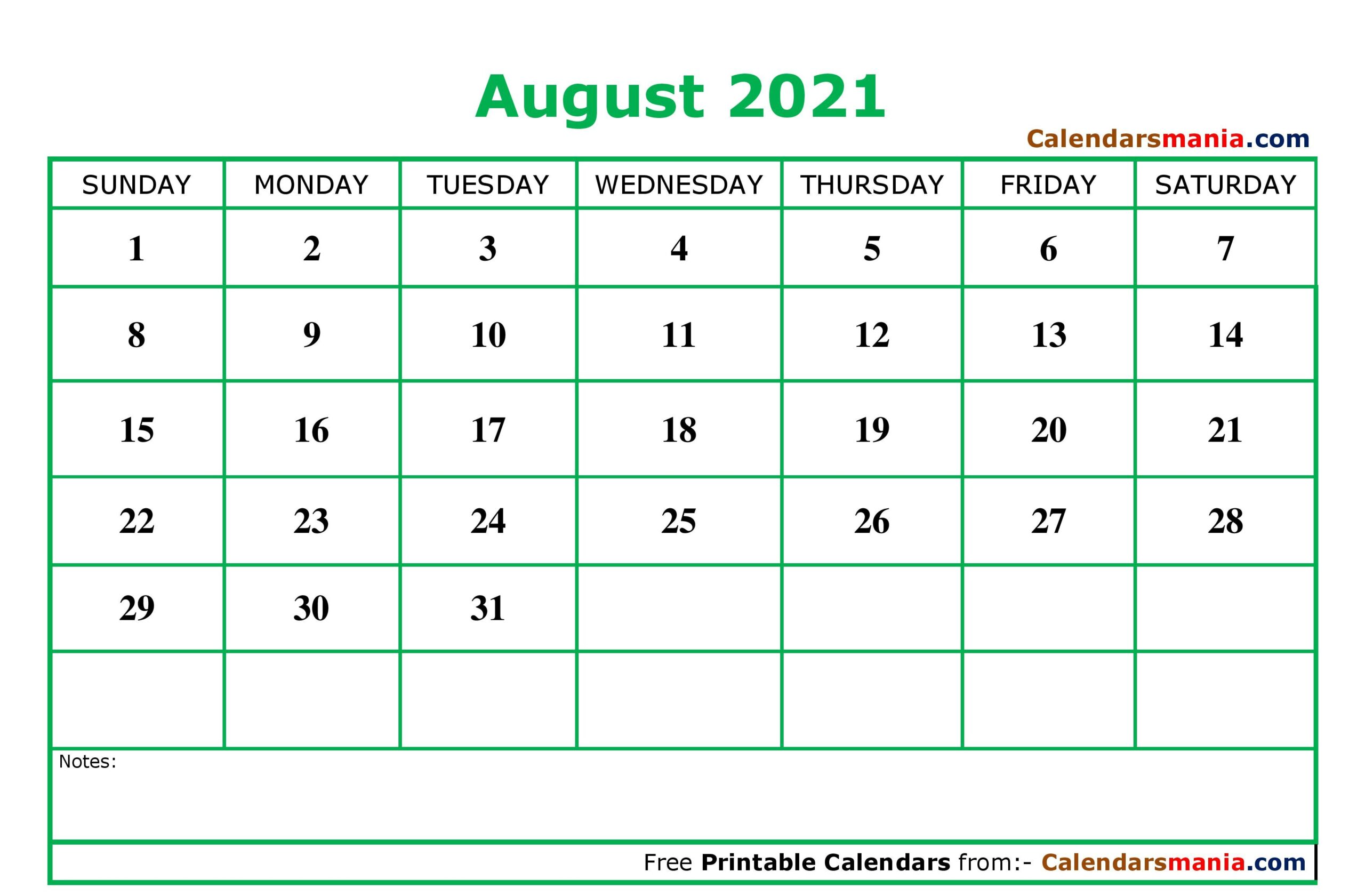 August Calendar 2021